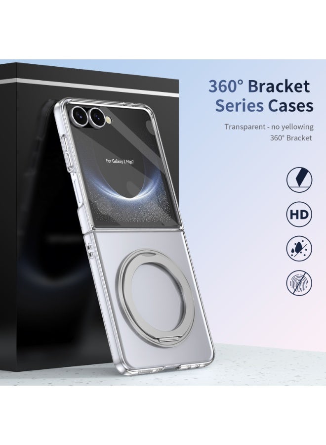 Magnetic for Samsung Galaxy Z Flip 7 Case, with Screen Protector Rotating Kickstand, Wireless Charging, Silver  - Image 3