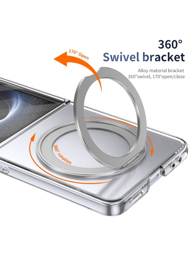 Magnetic for Samsung Galaxy Z Flip 7 Case, with Screen Protector Rotating Kickstand, Wireless Charging, Silver  - Image 2
