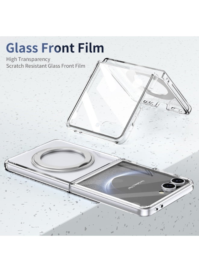 Magnetic for Samsung Galaxy Z Flip 7 Case, with Screen Protector Rotating Kickstand, Wireless Charging, Silver  - Image 5