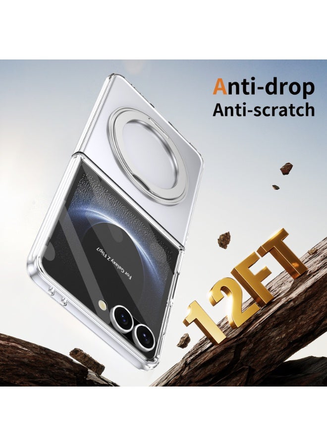 Magnetic for Samsung Galaxy Z Flip 7 Case, with Screen Protector Rotating Kickstand, Wireless Charging, Silver  - Image 4