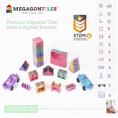 MEGAGONTILES 120PCS Premium Magnetic Tiles Set STEMAuthenticated Magnetic Building Blocks Educational Construction Toy for Kids Ages 38 Boys Girls - Image 5