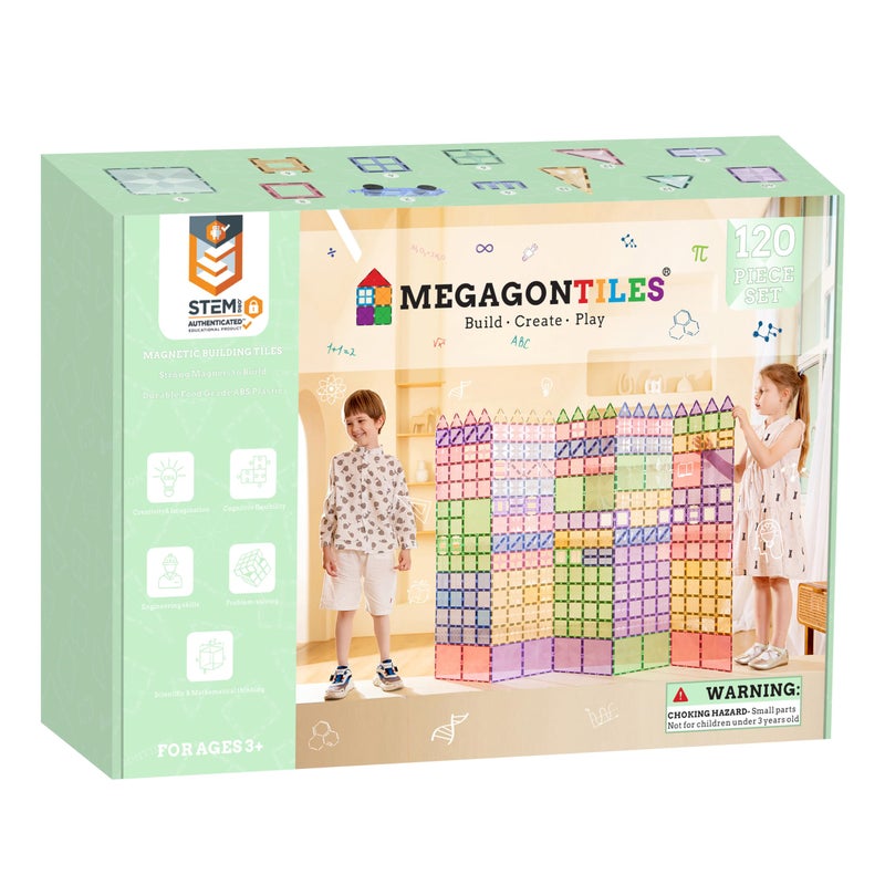 MEGAGONTILES 120PCS Premium Magnetic Tiles Set STEMAuthenticated Magnetic Building Blocks Educational Construction Toy for Kids Ages 38 Boys Girls - Image 4