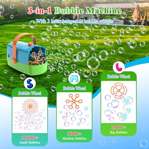 Wisdomlit Bubble Machine 3in1 Bubble Maker Bubble Blower with 3 Bubble Wheels Make Small  Medium  Big Bubbles for Kids Toddlers Bubble Toys for Indoor Outdoor Birthday Party MultiColor - Image 5
