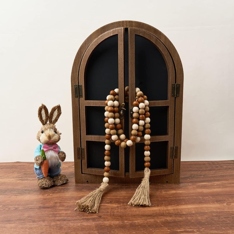 OMISHE 59in Wood Bead Garland with Tassels, Wooden Beads Garland, Decorative Beads Garland Decor, Farmhouse Beads Garland for Wall Hanging Home Festival Decor, Brown and Beige - Image 4