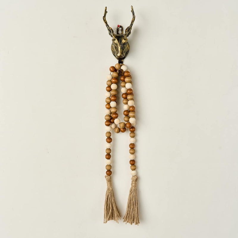 OMISHE 59in Wood Bead Garland with Tassels, Wooden Beads Garland, Decorative Beads Garland Decor, Farmhouse Beads Garland for Wall Hanging Home Festival Decor, Brown and Beige - Image 3