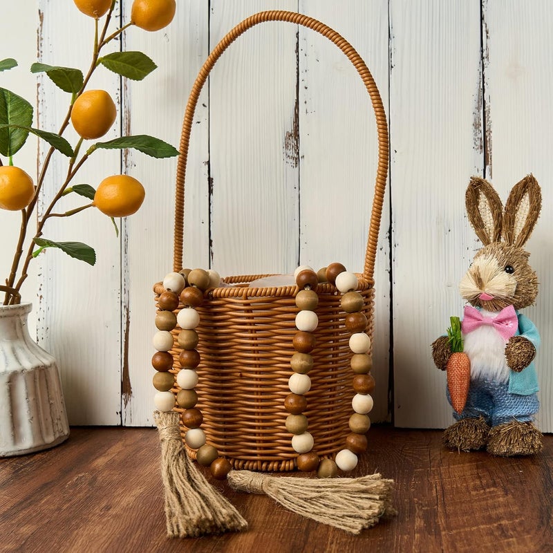 OMISHE 59in Wood Bead Garland with Tassels, Wooden Beads Garland, Decorative Beads Garland Decor, Farmhouse Beads Garland for Wall Hanging Home Festival Decor, Brown and Beige - Image 2
