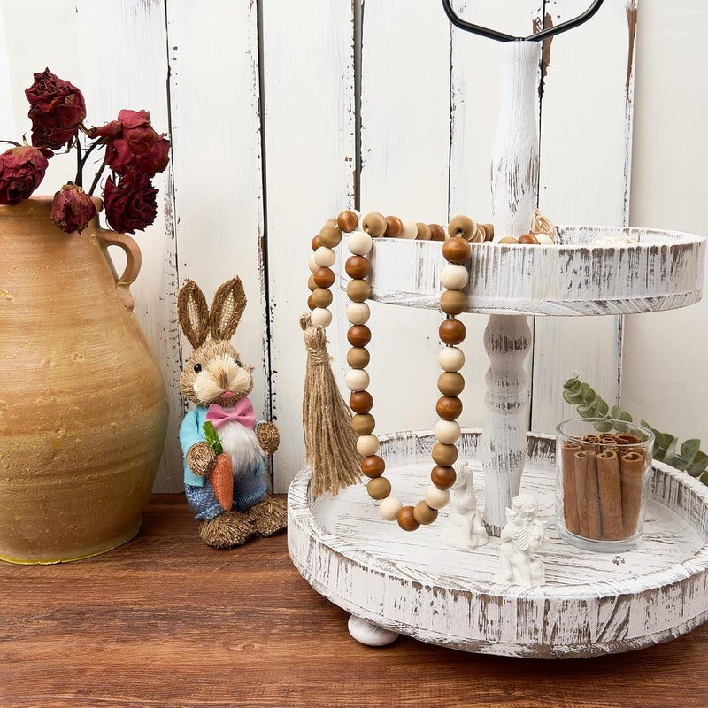 OMISHE 59in Wood Bead Garland with Tassels, Wooden Beads Garland, Decorative Beads Garland Decor, Farmhouse Beads Garland for Wall Hanging Home Festival Decor, Brown and Beige - Image 5