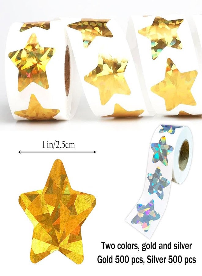 Mimeile Star Stickers Holographic Gold Silver Stickers 1" 1000 Pcs Self Adhesive Behavior Chart Labels Glitter Foil Stickers DIY Craft Supplies - Image 2