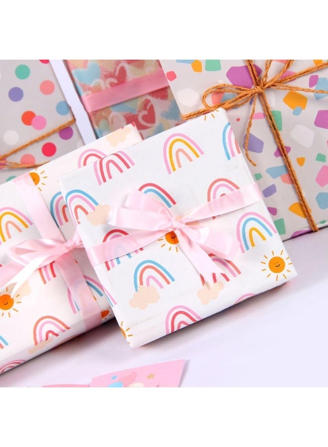 مجموعة ورق تغليف الهدايا من 4 قطع، مجموعة ورق تغليف الهدايا 50 × 70 ورق تغليف هدايا عيد الميلاد، ملصقات هدايا، شريط لاصق مزدوج الجوانب، وحبل تغليف - ورق صديق للبيئة وقابل لإعادة التدوير - Image 4