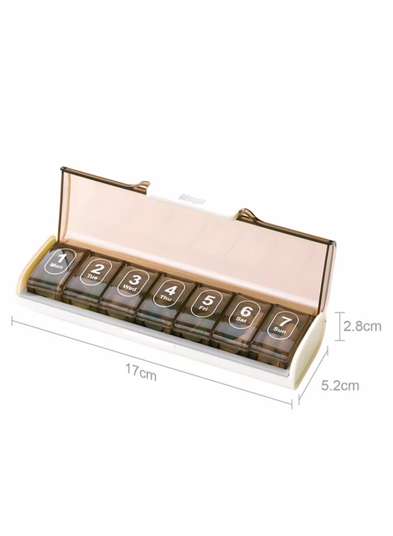 لبونير علبة أقراص أسبوعية (7 أيام)، مخطط أدوية، علبة منظمة للأدوية، علبة منظمة للفيتامينات، مريحة وسهلة الاستخدام، مقصورات كبيرة، ملائمة للسفر، خالية من مادة BPA (بني) - Image 5