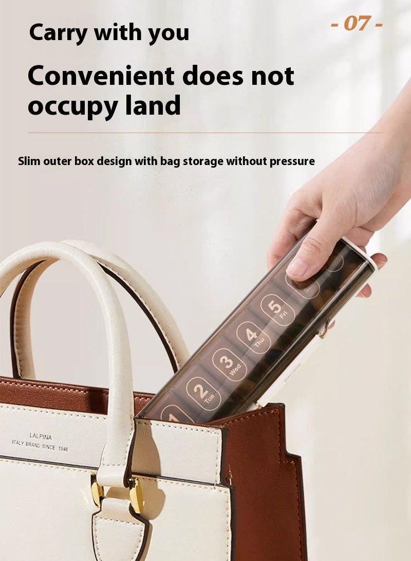 لبونير علبة أقراص أسبوعية (7 أيام)، مخطط أدوية، علبة منظمة للأدوية، علبة منظمة للفيتامينات، مريحة وسهلة الاستخدام، مقصورات كبيرة، ملائمة للسفر، خالية من مادة BPA (بني) - Image 4