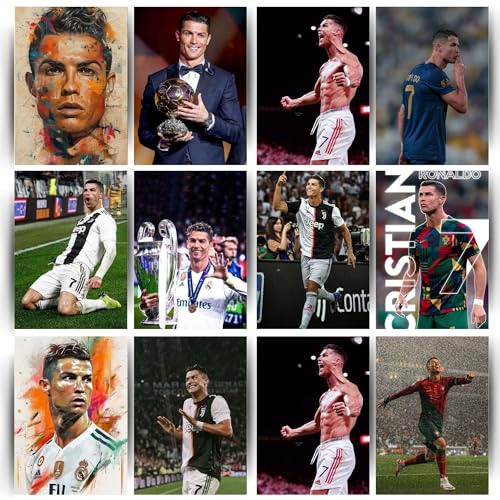 Posters Inc Cristiano Ronaldo Posters Set of 12 | A4 Size 300 GSM HD Print Football Wall Art | Real Madrid, Al Nasser & Portugal Clubs | Room Decor & Birthday Gifts for Men | Glue Dots Included - Image 1