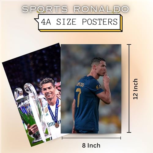 Posters Inc Cristiano Ronaldo Posters Set of 12 | A4 Size 300 GSM HD Print Football Wall Art | Real Madrid, Al Nasser & Portugal Clubs | Room Decor & Birthday Gifts for Men | Glue Dots Included - Image 5