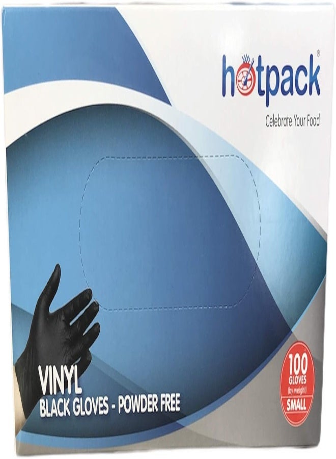 AKDC Hotpack Black Vinyl Disposable Gloves, Safe Food, Non Sterile, Virus Protection, Latex Free, Rubber Free, Protection Gloves, Premium Quality, Powder Free, Daily Usage, Small Size, Box Of 100  - Image 2