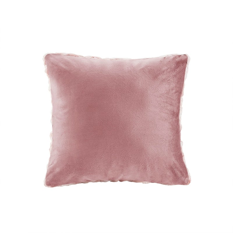 Comfort Spaces Ruched Faux Fur Plush Throw Blanket and Pillow Set with 2 Matching Square Pillow Covers Sofa Throw Blanket for Living Room, Chair, Couch, Home Office Fuzzy Soft Blush Tie Dye 50"x 60" - Image 4