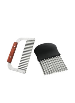 2pcs Crinkle Cutters Wavy Chopper Cutters Stainless Steel Potato Fruit Vegetable Crinkle Cutters and French Fry Slicer Onion Holder Slicer Cutter Choppers