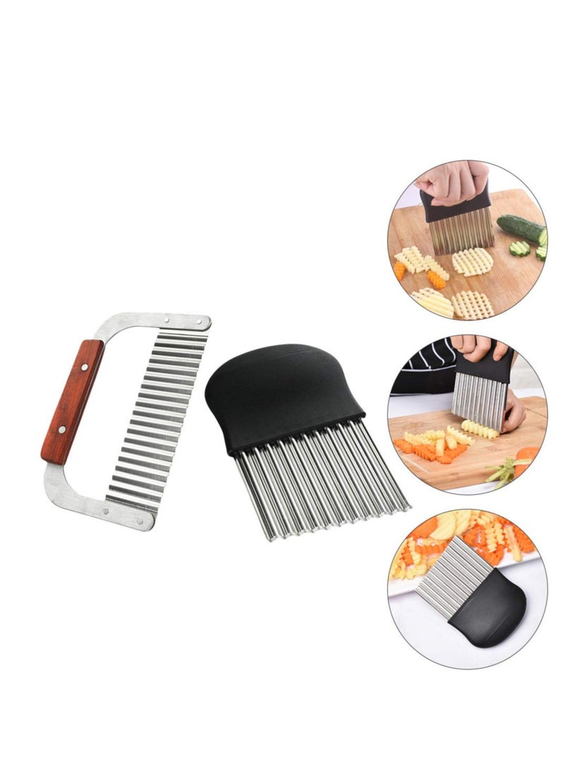 SYOSI - 2pcs Crinkle Cutters Wavy Chopper Cutters Stainless Steel Potato Fruit Vegetable Crinkle Cutters and French Fry Slicer Onion Holder Slicer Cutter Choppers - Image 1