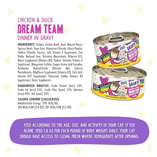 Weruva B.F.F. OMG - Best Feline Friend Oh My Gravy!, Chicken & Duck Dream Team with Chicken & Duck in Gravy, 5.5oz Can (Pack of 8) - Image 4