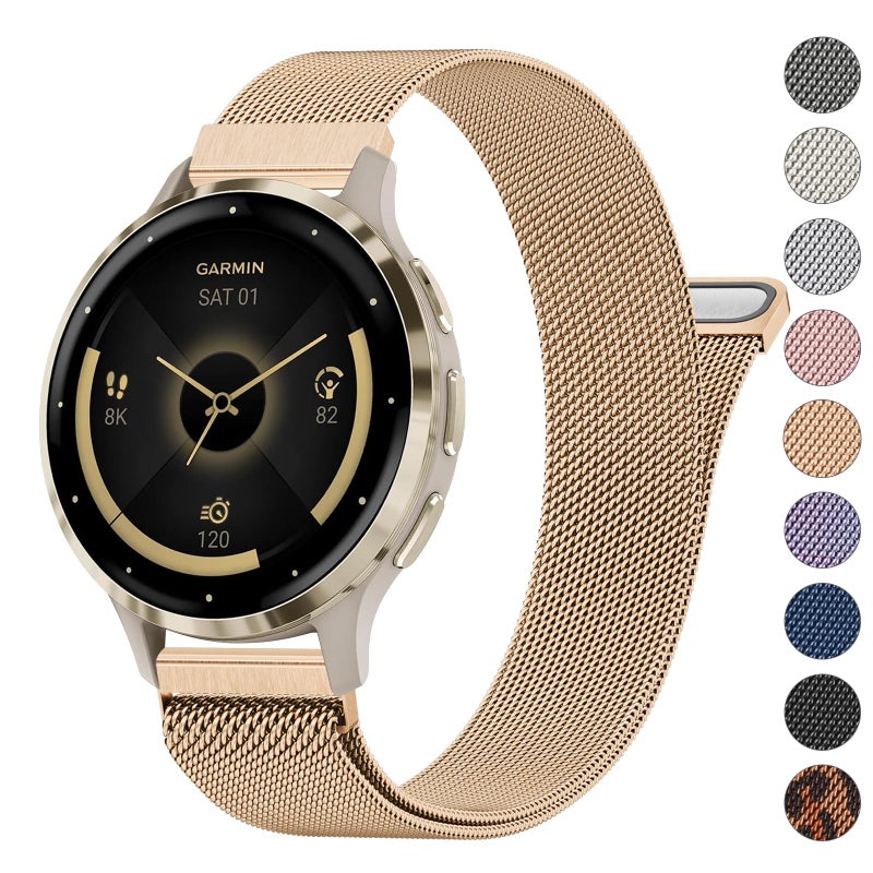 Meliya 18mm Metal Bands for Garmin Venu 3S Venu 4 41mm Venu 2S Vivoactive 4S Vivomove 3S Forerunner 265s Watch Bands Quick Release Stainless Steel Metal Replacement Wristband Strap for Garmin Forerunner 255s265s Bands Women Men Rose Gold - Image 3