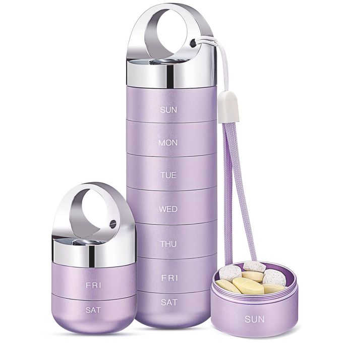 Zannaki Metal Travel Pill Organizer Portable Waterproof Weekly Pill Box Large Aluminum Alloy Pill Case Container BPA Free 7 Day Daily Medicine Organizer Holder for Vitamin Fish Oil Supplement - Image 1