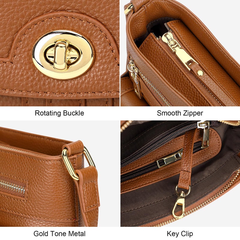 Over Earth Genuine Leather Crossbody Bags for Women Trendy Purses and Ladies Shoulder Handbags(O202E-2G Brown) - Image 2