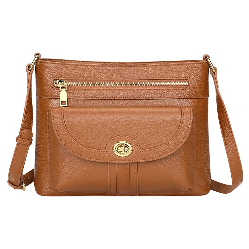 Over Earth Genuine Leather Crossbody Bags for Women Trendy Purses and Ladies Shoulder Handbags(O202E-2G Brown) - Image 1