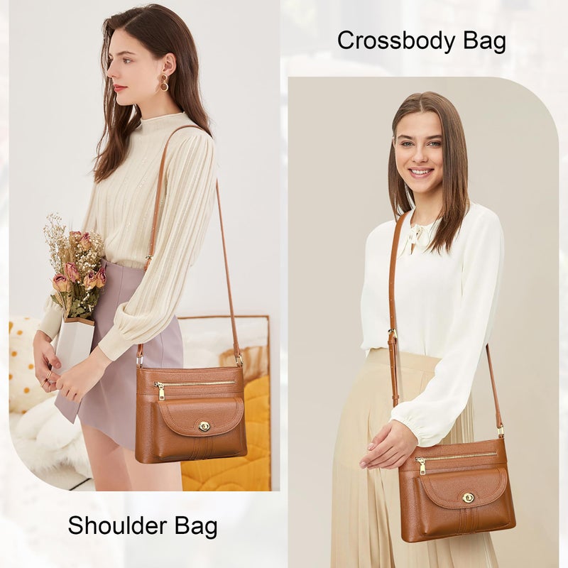 Over Earth Genuine Leather Crossbody Bags for Women Trendy Purses and Ladies Shoulder Handbags(O202E-2G Brown) - Image 3