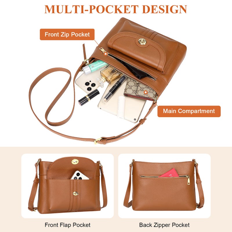 Over Earth Genuine Leather Crossbody Bags for Women Trendy Purses and Ladies Shoulder Handbags(O202E-2G Brown) - Image 5