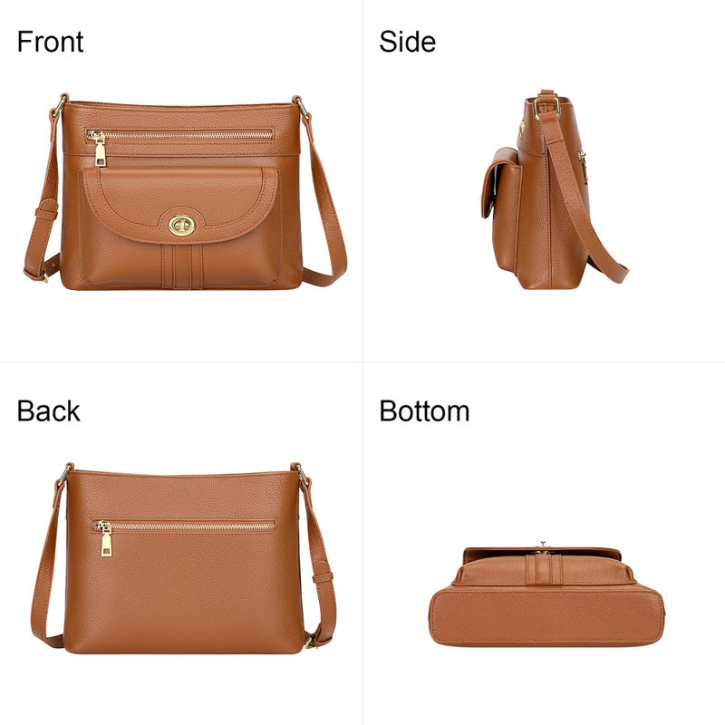 Over Earth Genuine Leather Crossbody Bags for Women Trendy Purses and Ladies Shoulder Handbags(O202E-2G Brown) - Image 4