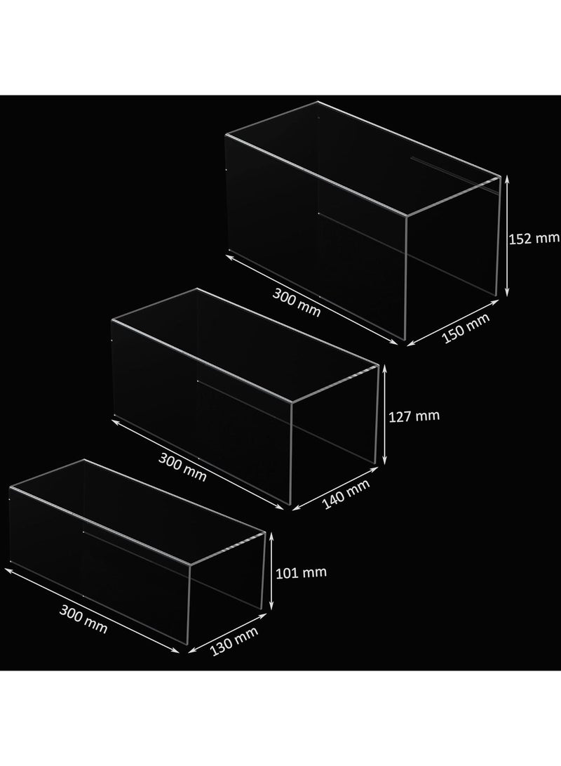 TPGP Clear Display Risers Shelf 3 Pieces, Countertop Rectangular Acrylic Display Storage Organiser, Acrylic Stand for Funko Pop Figure, Cosmetics, Bags, Shoes, Toys, Collectable Items 30-10 x 12.5 - Image 3