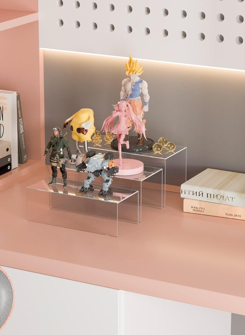 TPGP Clear Display Risers Shelf 3 Pieces, Countertop Rectangular Acrylic Display Storage Organiser, Acrylic Stand for Funko Pop Figure, Cosmetics, Bags, Shoes, Toys, Collectable Items 30-10 x 12.5 - Image 4