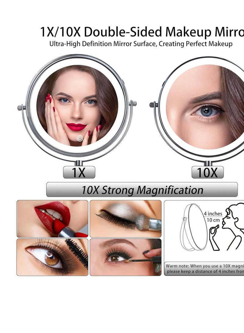 SYOSI مرآة مكياج مضاءة LED مع حائط مدمج مرآة تجميل 1x / 10x تضخيم مزدوج الجانب قابلة للتعديل 3 أوضاع إضاءة 7 بوصات دوارة 360 درجة - Image 5