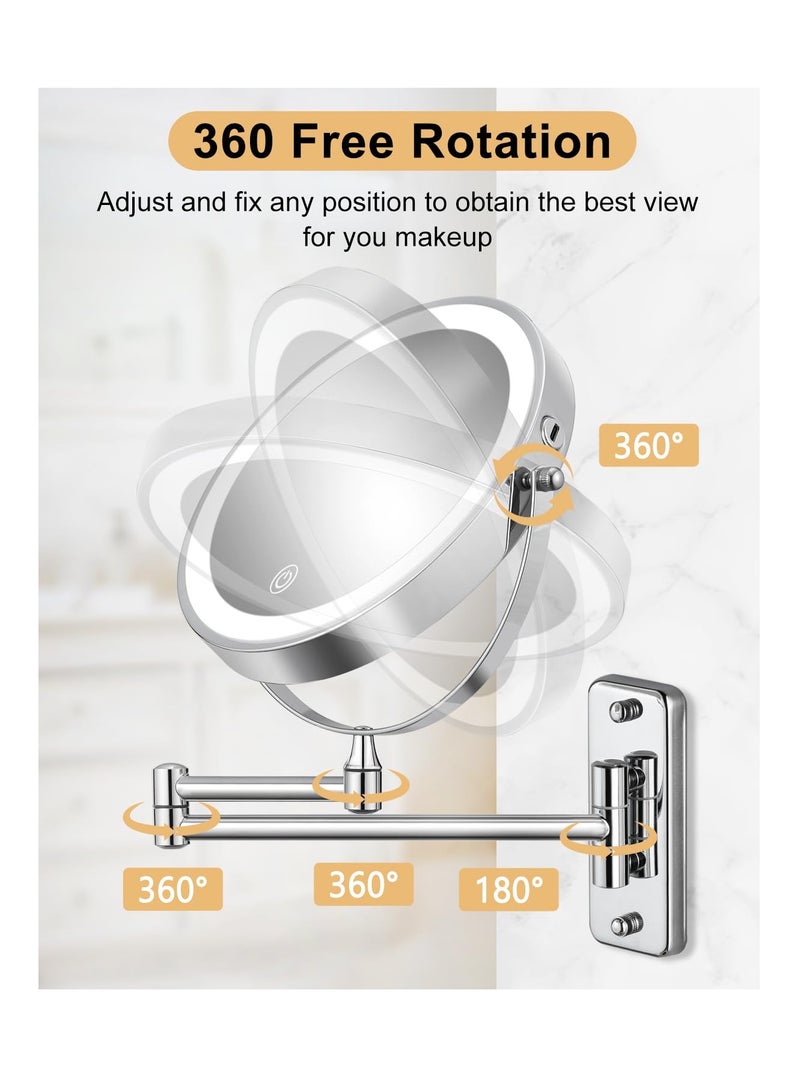 SYOSI مرآة مكياج مضاءة LED مع حائط مدمج مرآة تجميل 1x / 10x تضخيم مزدوج الجانب قابلة للتعديل 3 أوضاع إضاءة 7 بوصات دوارة 360 درجة - Image 3