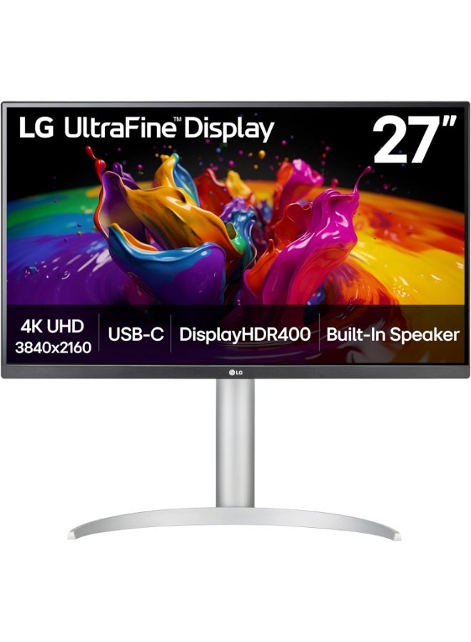 LG 27 inch UltraFine Monitor, 4K UHD IPS Display, 60Hz Refresh Rate, 5ms (GTG) Response Time, Dynamic Action Sync, Black Stabilizer, Super Resolution+, USB Type-C, Silver | 27UP850K-W Silver - Image 1