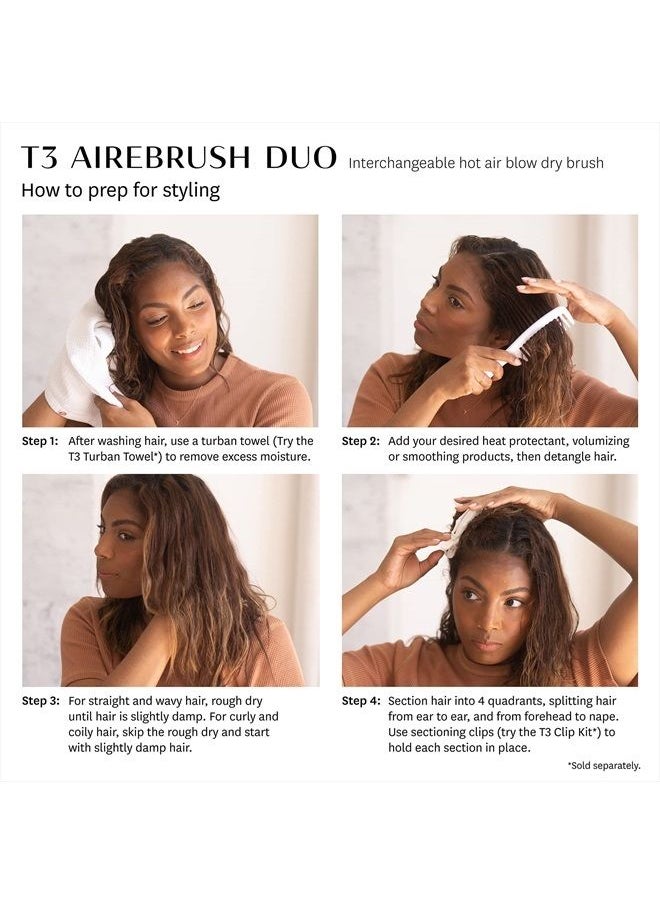 T3 Micro - T3 AireBrush Duo Interchangeable Hot Air Blow Dry Brush with Two Attachments – Includes 15 Heat and Speed Combinations, T3 IonFlow Technology, Volume Booster Switch, Lock-in Cool Shot - Image 1