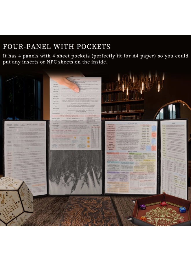 CZYY DND Dungeon Master Screen Faux Leather Embossed Dragon & Mimic, Four-Panel with Pockets DM Screen for Dungeons and Dragon, Pathfinder, DD - Image 4