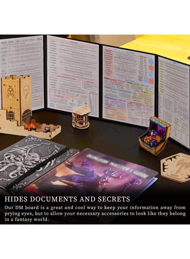 CZYY DND Dungeon Master Screen Faux Leather Embossed Dragon & Mimic, Four-Panel with Pockets DM Screen for Dungeons and Dragon, Pathfinder, DD - Image 2