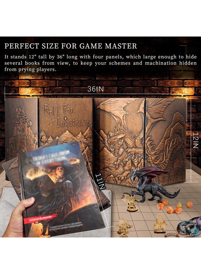 CZYY DND Dungeon Master Screen Faux Leather Embossed Dragon & Mimic, Four-Panel with Pockets DM Screen for Dungeons and Dragon, Pathfinder, DD - Image 5
