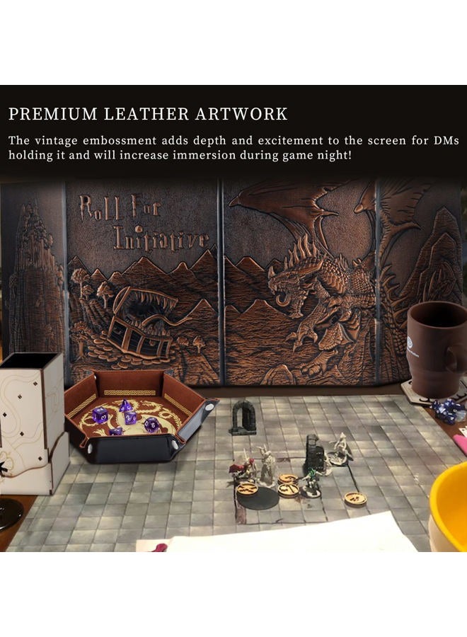 CZYY DND Dungeon Master Screen Faux Leather Embossed Dragon & Mimic, Four-Panel with Pockets DM Screen for Dungeons and Dragon, Pathfinder, DD - Image 3