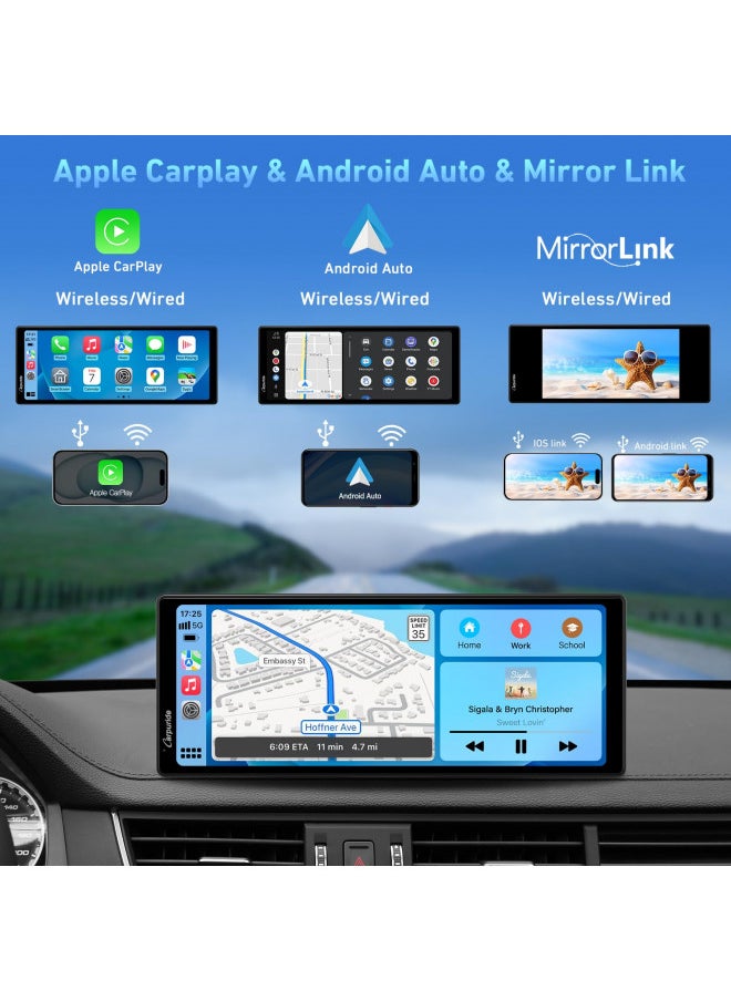 Carpuride - 2024 CARPURIDE 9.3 Inch Carplay Screen for Car, Compatible with Wireless/Wired Apple CarPlay, Android Auto and Mirror Link - Bluetooth Audio, Navigation,Siri, FM, AUX, C92 with Backup Cam - Image 1