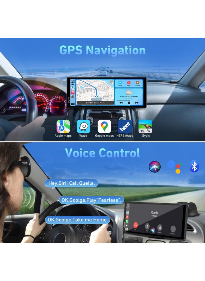 Carpuride - 2024 CARPURIDE 9.3 Inch Carplay Screen for Car, Compatible with Wireless/Wired Apple CarPlay, Android Auto and Mirror Link - Bluetooth Audio, Navigation,Siri, FM, AUX, C92 with Backup Cam - Image 1