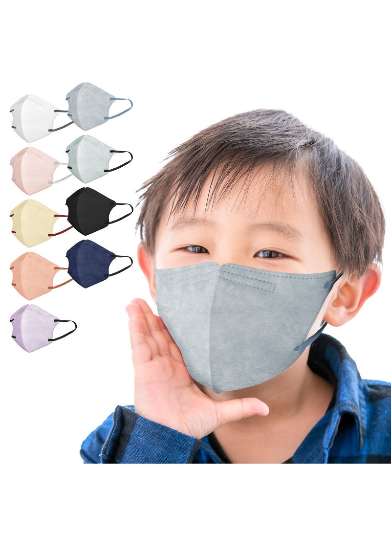 Kids 3D Colorful Mask Triple-Layer Ear Comfort Blue Gray + Blue Ear rope (10 bags)
