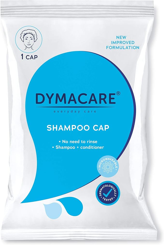 DYMACARE No Rinse Shampoo Cap Rinse Free Shower Cap that Shampoos Conditions pH Balanced Microwaveable No Rinse Waterless Hair Wash 12 Caps - Image 1