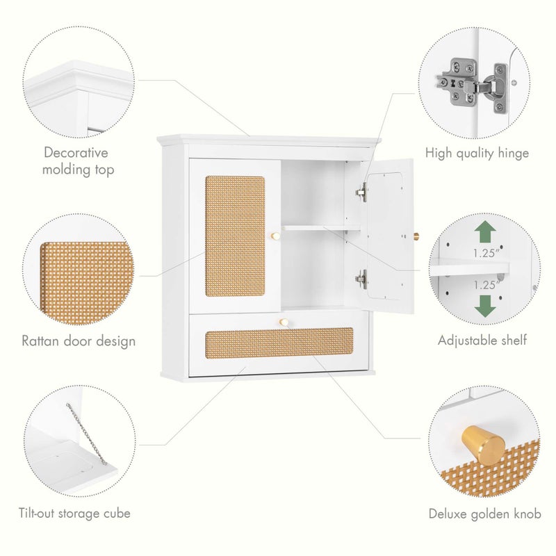 Spirich Bathroom Wall Cabinet Over Toilet, Boho Rattan Medicine Cabinet with Adjustable Shelf, Space-Saving Wall Mount Storage - Image 5