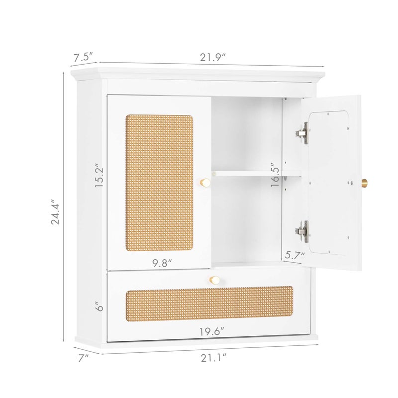 Spirich Bathroom Wall Cabinet Over Toilet, Boho Rattan Medicine Cabinet with Adjustable Shelf, Space-Saving Wall Mount Storage - Image 4
