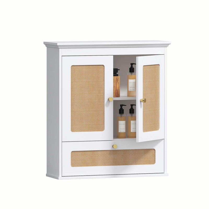Spirich Bathroom Wall Cabinet Over Toilet, Boho Rattan Medicine Cabinet with Adjustable Shelf, Space-Saving Wall Mount Storage - Image 1