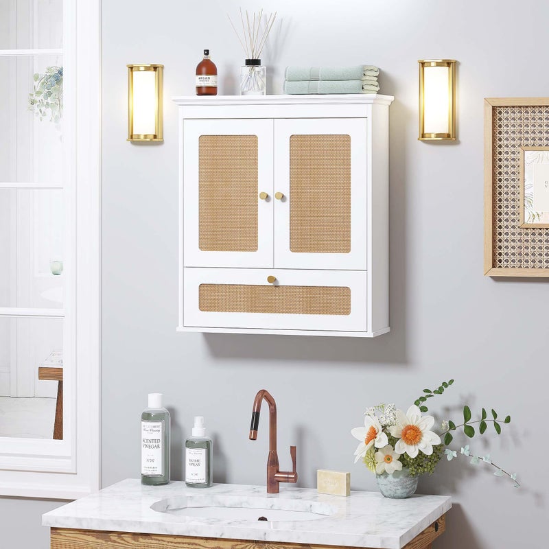 Spirich Bathroom Wall Cabinet Over Toilet, Boho Rattan Medicine Cabinet with Adjustable Shelf, Space-Saving Wall Mount Storage - Image 2
