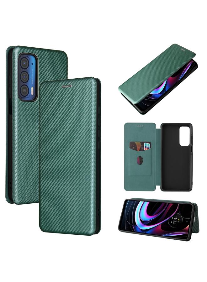 اس-توب جراب لهاتف Motorola Edge 2021 مصنوع من الجلد ومصنوع من ألياف الكربون مع فتحة للبطاقة - Image 1