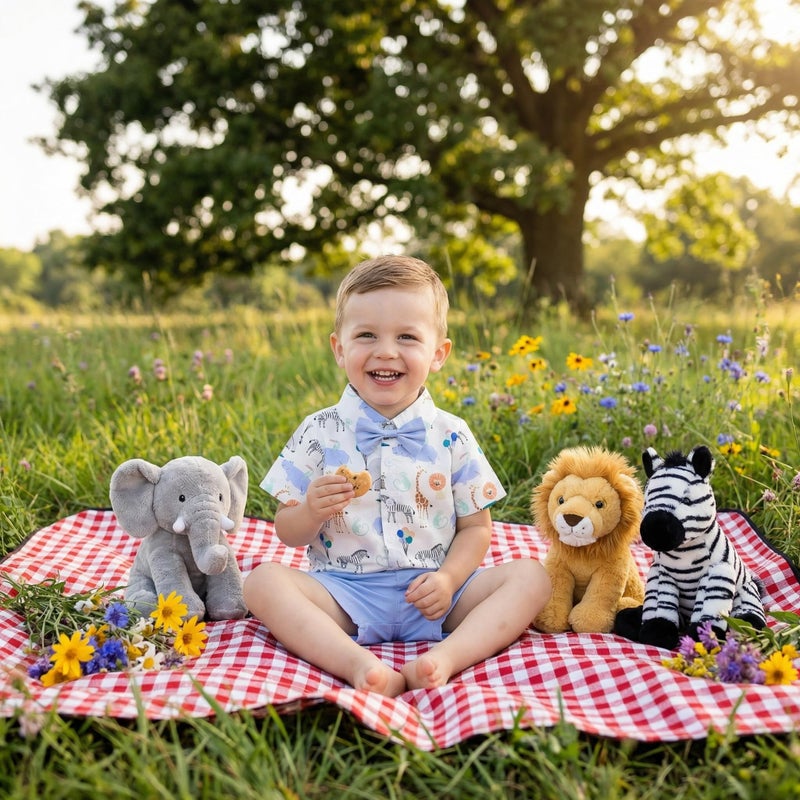 CIYCUIT Toddler Baby Boys Summer Animal Print Shirt Outfits Clothes Short Sleeve Button Down Tops + Shorts Set Blue 2-3T - Image 3