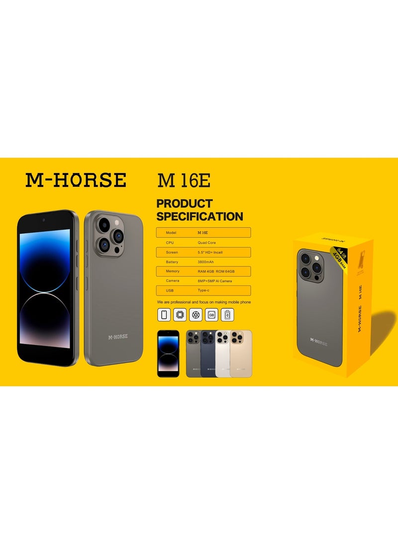 إم-هورس هاتف M-HORSE M16E بذاكرة وصول عشوائي (RAM) سعة 4 جيجابايت، وذاكرة تخزين 64 جيجابايت، وشاشة HD بتقنية In-cell، وبطارية سعة 3800 مللي أمبير. - Image 4